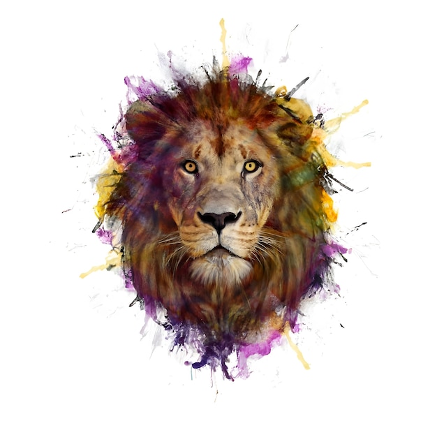 Photo photo animals lion watercolor wild cat predator in wildlife bengal lion tshirt design