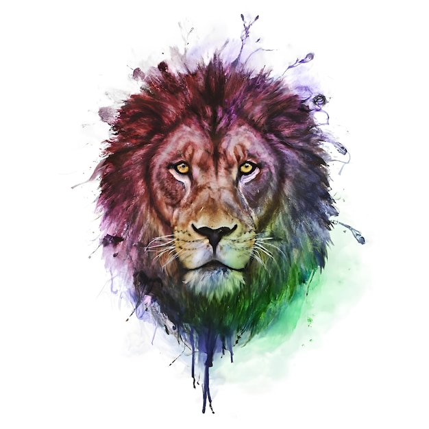 Photo photo animals lion watercolor wild cat predator in wildlife bengal lion tshirt design