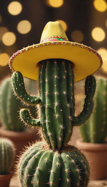 Photo Of Animated Cactus In Sombrero On Yellow