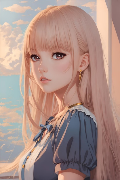 Photo anime portrait of a beautiful girl