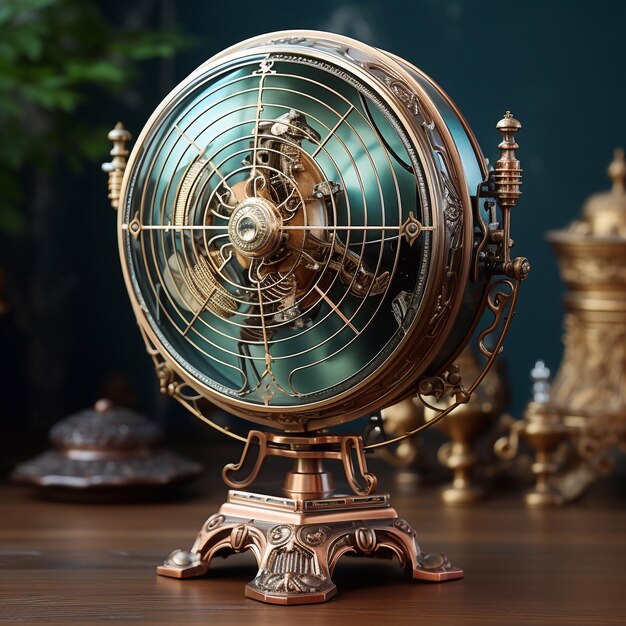 A photo of Antique and old fan isolated on table clipping path included wallpaper Generative AI