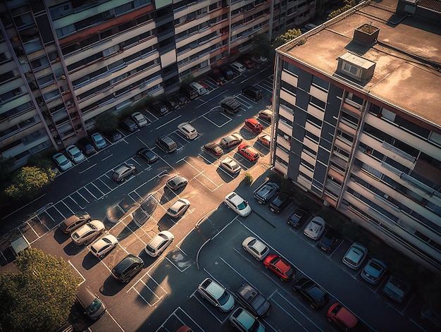 A photo of an apartment parking lot