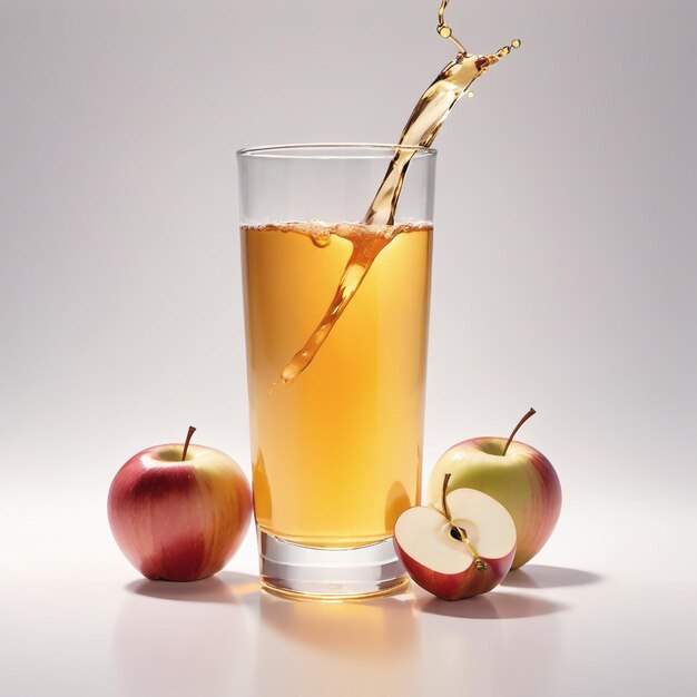 Photo photo of a apple juice with pieces of apple isolated on smooth background