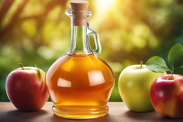 Photo photo apple vinegar on natural background concept of healthy food