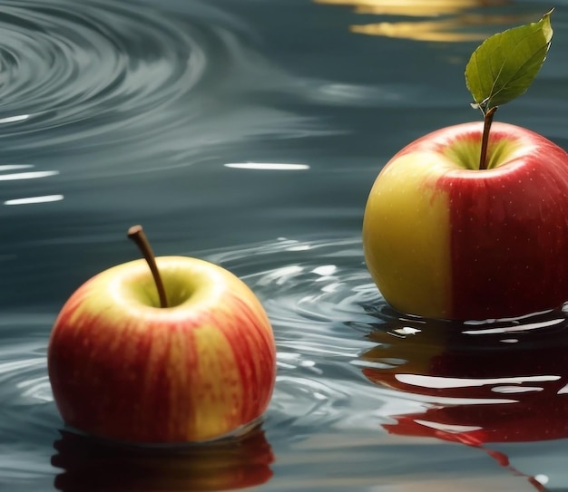 Photo apple with water drops of the tranquil waters