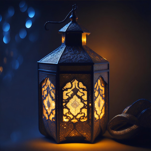 Photo a Arabic glowing Lantern beautiful scene generative AI