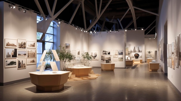Фотография архитектурной выставочной галереи, демонстрирующей работы начинающих дизайнеров