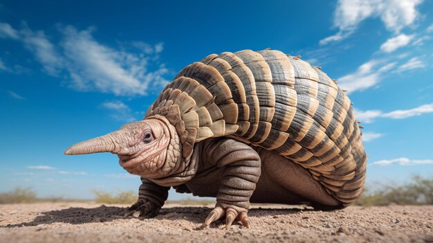 Photo of a armadillo under blue sky