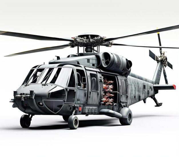 Photo photo of a army helicopter vector on white background