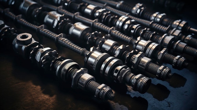 A photo of an array of automotive camshafts