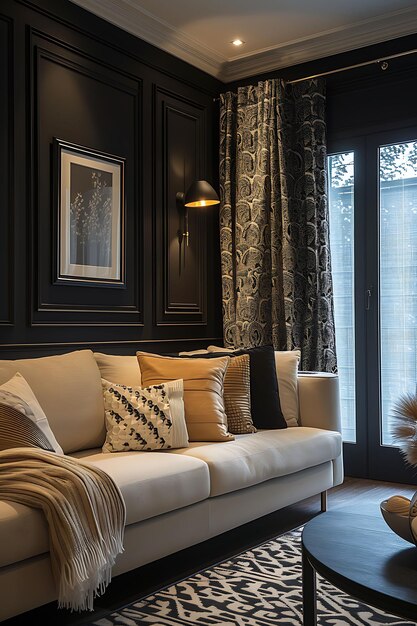 Photo photo of art deco coastal guest room with sleek furniture geometric p interior deccor layout art