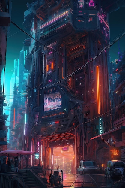 Photo art of futuristic city with neons