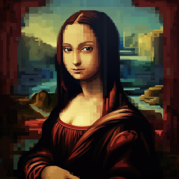 photo art illustration of monalisa style 16bits