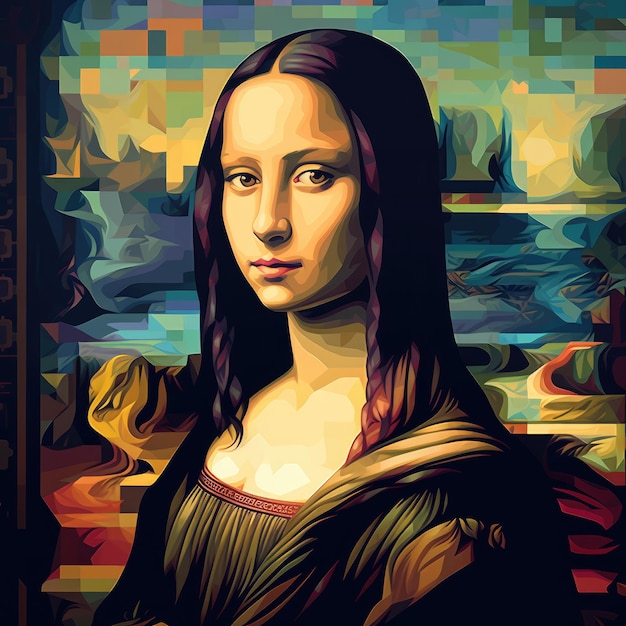 photo art illustration of monalisa style 16bits