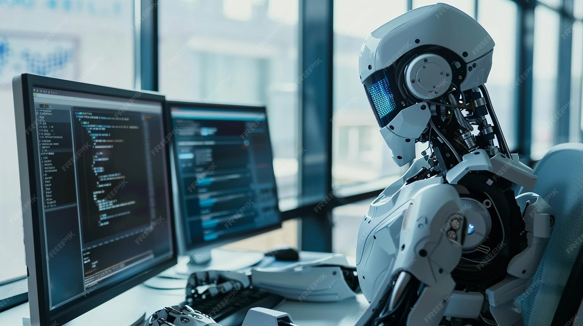 Photo of a Artificial intelligence robot using computer software for ...