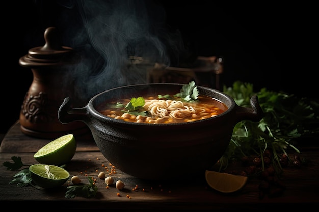 Photo An artistic and moody of a bowl of steaming hot