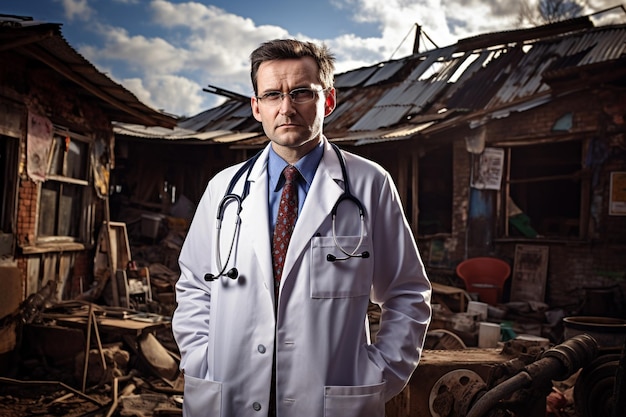 photo arts met een stethoscoop in de handen en ziekenhuisachtergrond