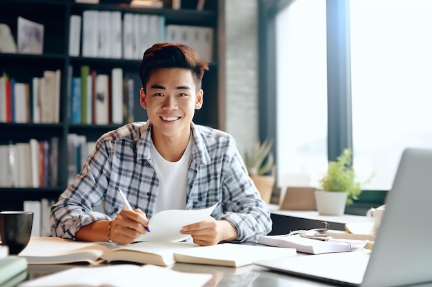 Photo photo asian student studying in library