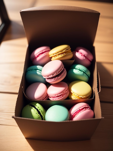 Photo of assorted macarons in a box