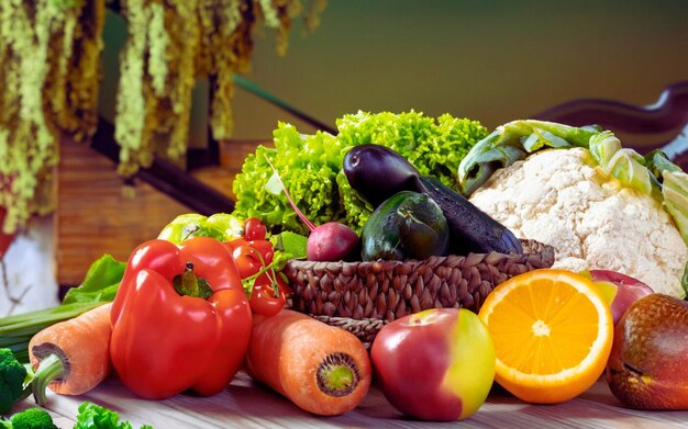 Photo an assortment of fresh vegetables and fruits on the table 7