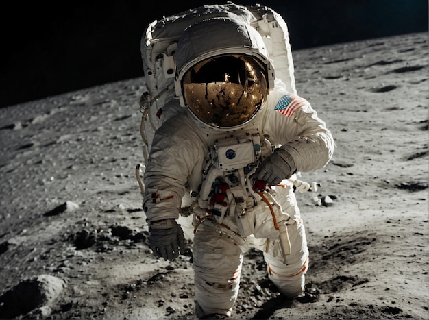 Photo photo of an astronaut in his gear standing on the surface of the moon