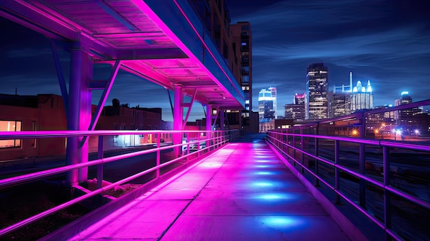 Foto una foto di un ponte asimmetrico con luci al neon sullo sfondo di una strada urbana