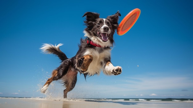 Photo photo of an athletic dog participating in a frisbee