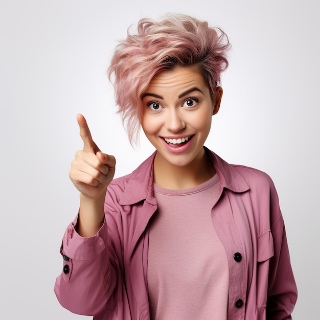 photo of an attractive woman pointing something