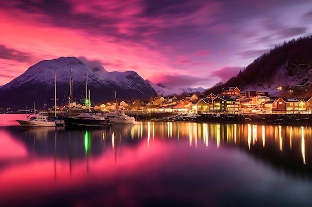 Photo of Aurora Borealis Reflecting on the Norwegian Fjords