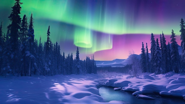 a photo of an aurora borealis snowy landscape natural light show