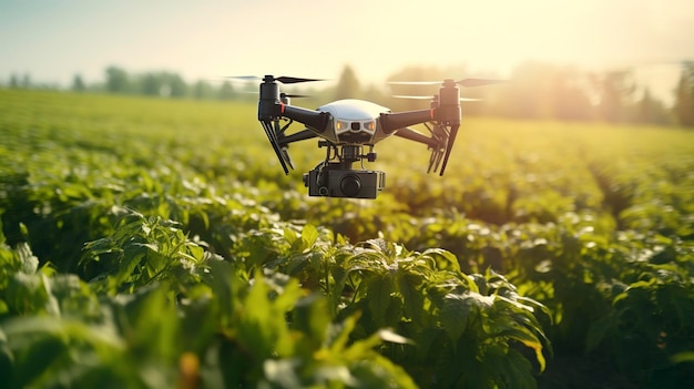 A photo of an autonomous agriculture drone monitoring