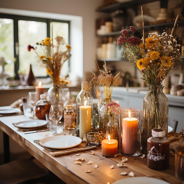 photo of a autumn decorated kitchen table modern living decor autum colors interior