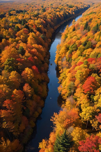 Photo of the autumn forest drone view