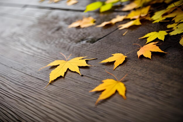 Photo autumn maple leaves on wooden table falling leaves natural background