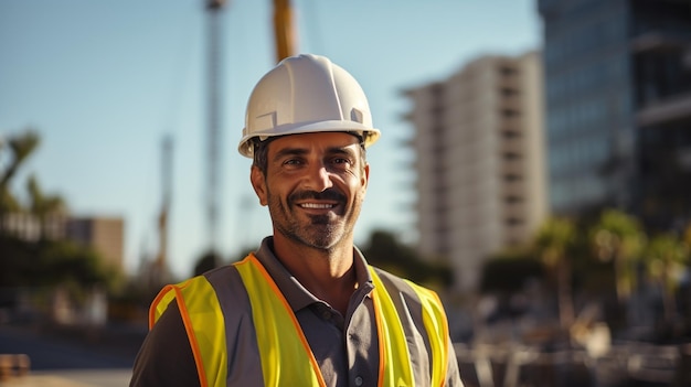 Photo avian engineer handsome man or architect looking construction generated by AI