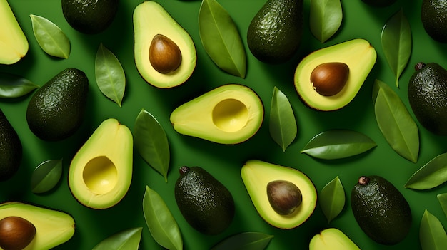 A photo of avocado halves on a green background Generative AI