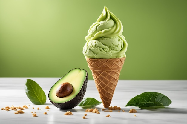 Photo photo avocado ice cream cone isolate on white background