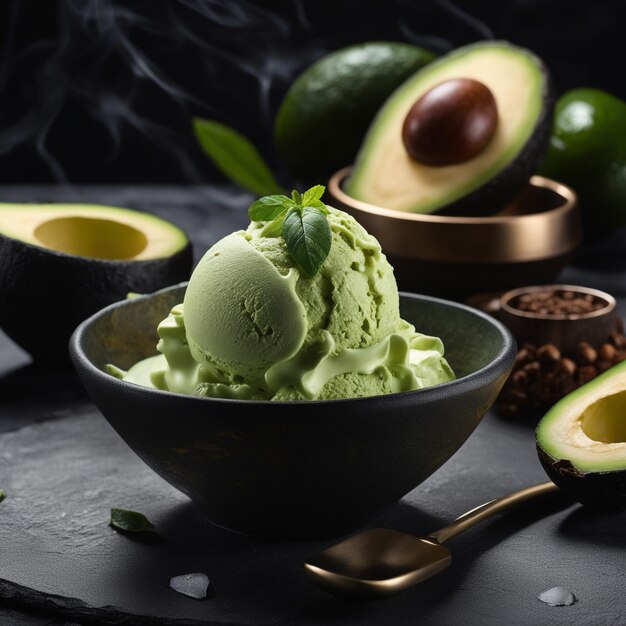 Photo avocado ice cream cone isolate on white background