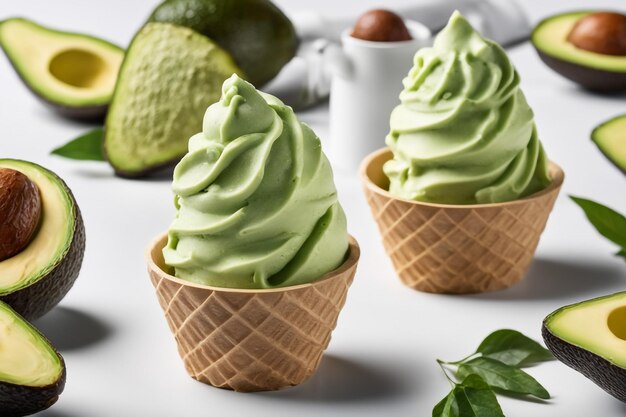 Foto foto isolato di cono di gelato di avocado su sfondo bianco