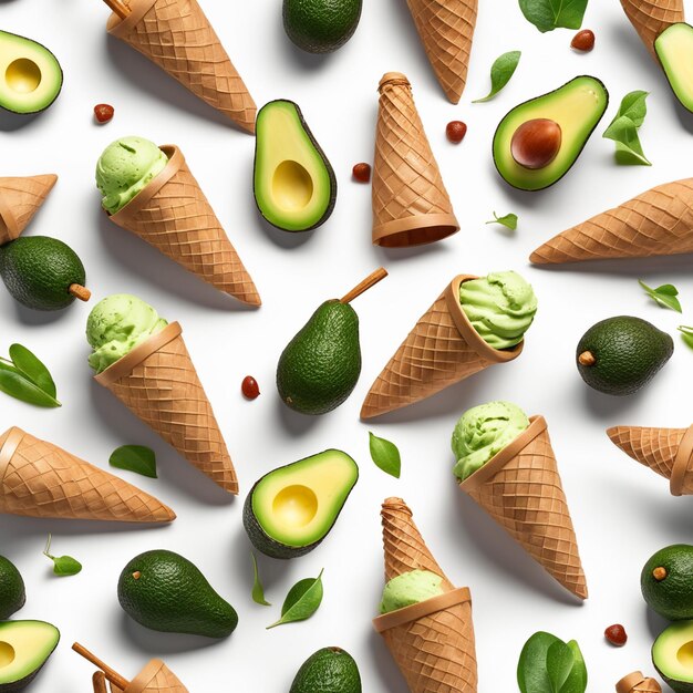 Photo photo avocado ice cream cone isolate on white background