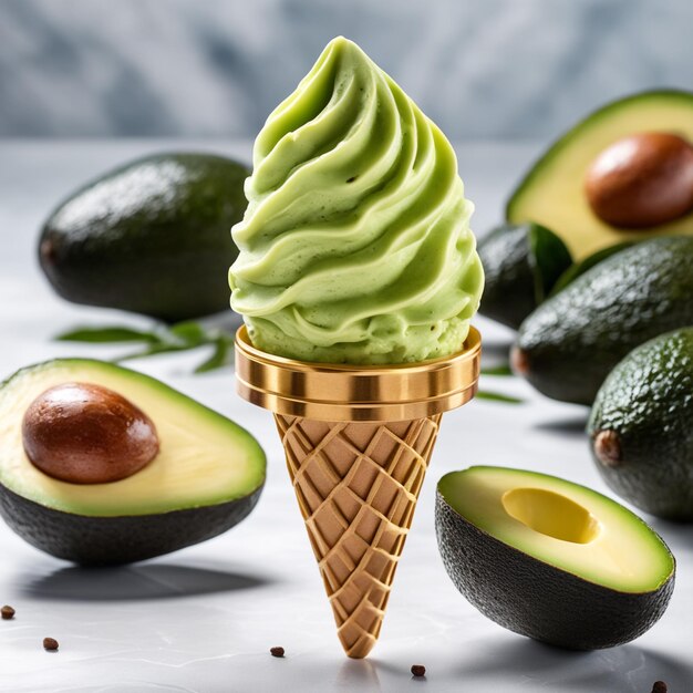 Photo photo avocado ice cream cone isolate on white background