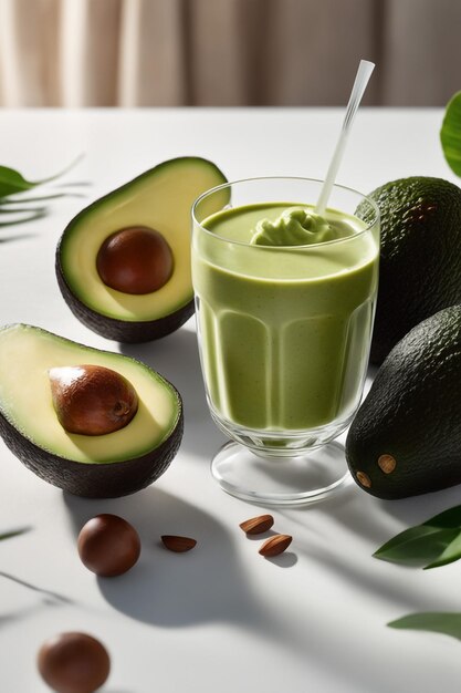photo Avocado smoothie drink isolated white paper background