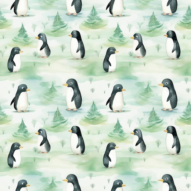 Photo photo baby animals' seamless pattern watercolor hand drawn kids' paper pinguin repeat paper