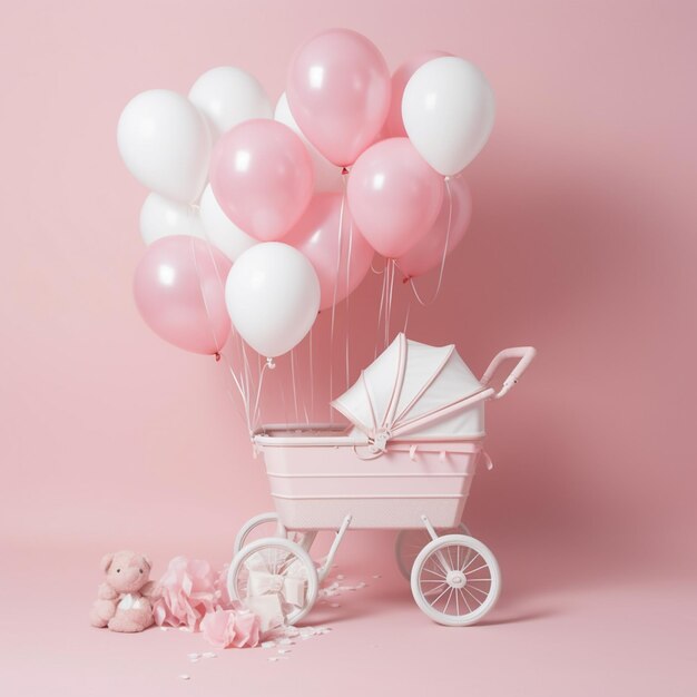 Photo photo a baby carriage is on a pink and white background 1