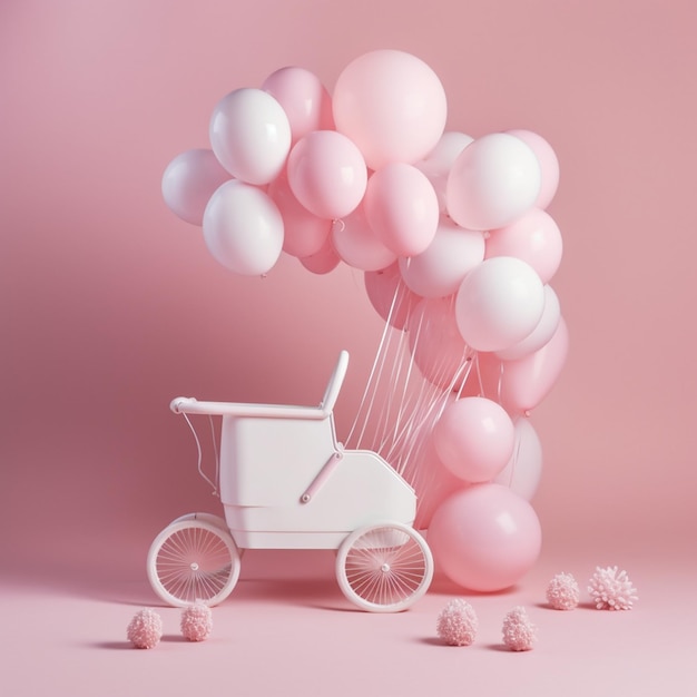 Photo a baby carriage is on a pink and white background 3