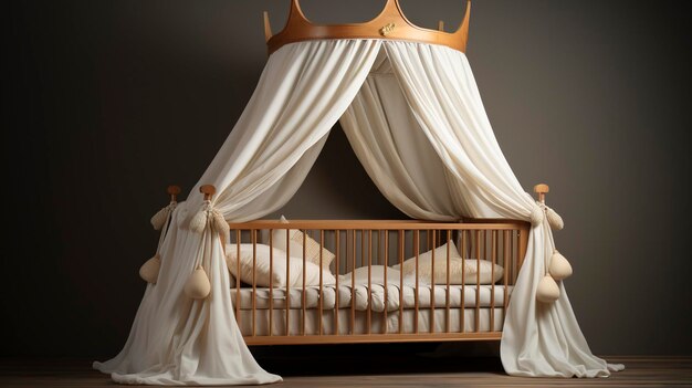 A photo of a baby crib with a canopy