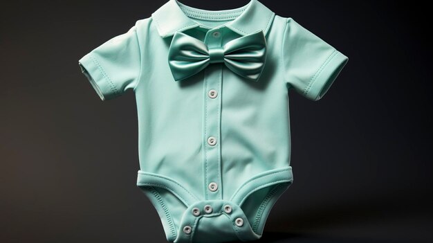 A photo of a baby onesie with a bow tie