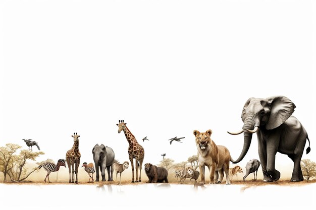 Photo photo background with african animals on white