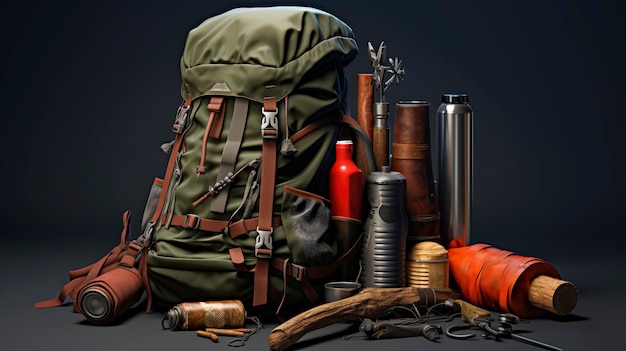 A photo of a backpack and camping equipment
