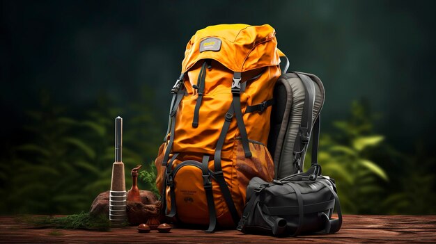 A photo of a backpack and camping equipment